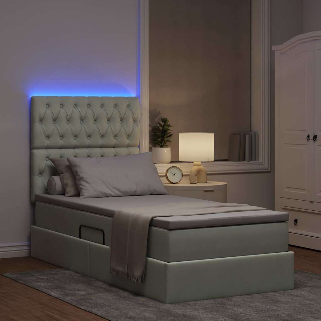 LED tárolós ágy matraccal Világosszürke 90 x 190 cm Bársony