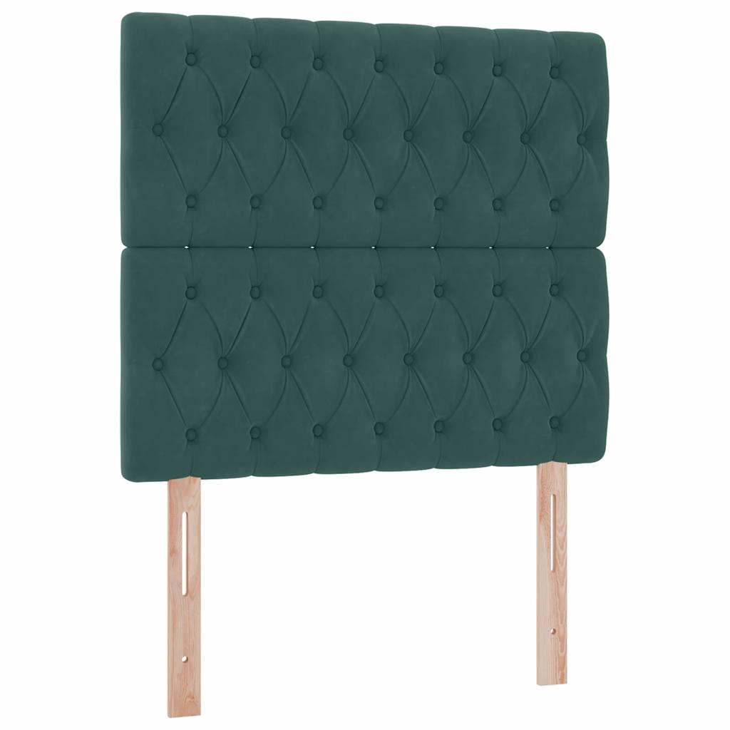 LED tárolós ágy matraccal Sötétzöld 90 x 190 cm Bársony