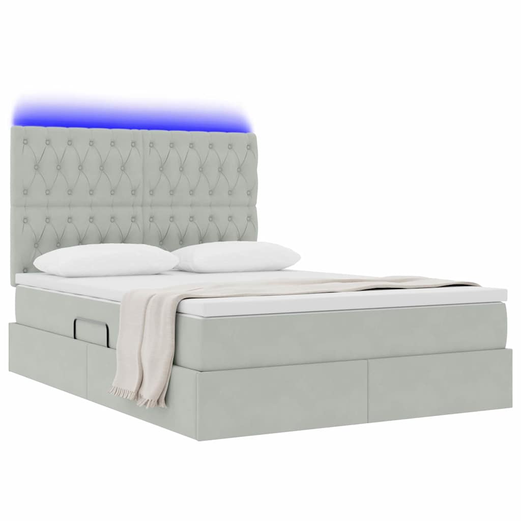LED tárolós ágy matraccal Világosszürke 140 x 190 cm Bársony