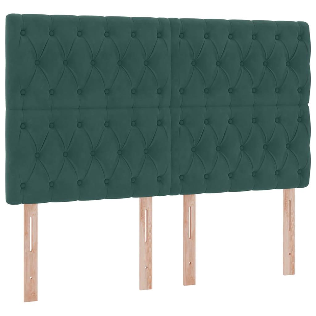 LED tárolós ágy matraccal Sötétzöld 140 x 200 cm Bársony