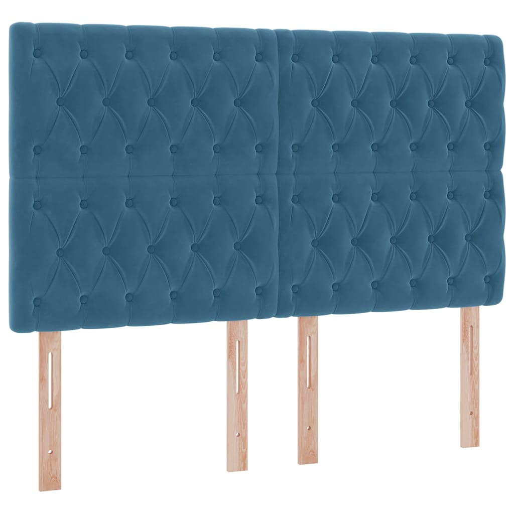 LED tárolós ágy matraccal Sötét kék 140 x 200 cm Bársony
