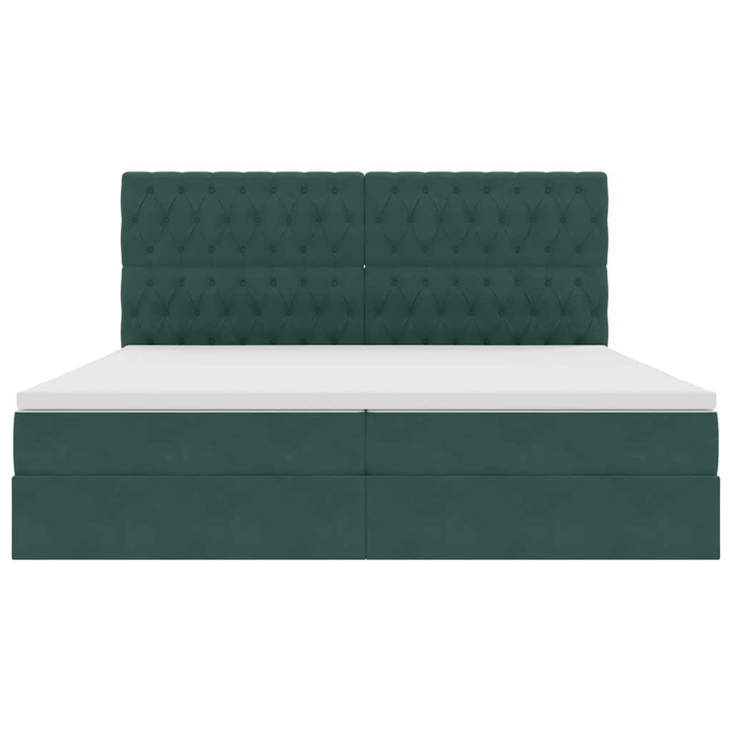 LED tárolós ágy matraccal Sötétzöld 200 x 200 cm Bársony