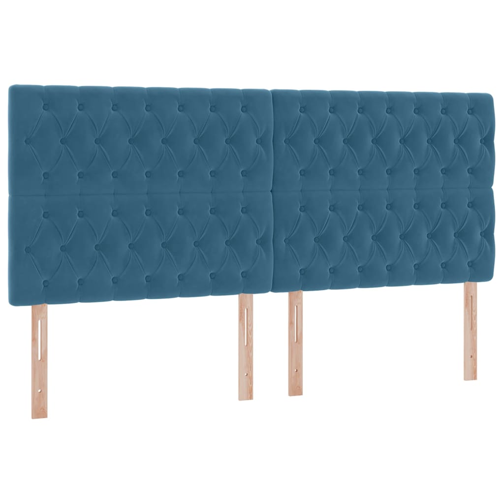 LED tárolós ágy matraccal Sötét kék 200 x 200 cm Bársony