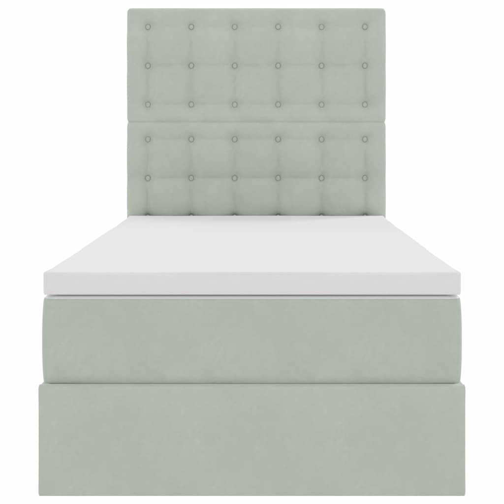 LED tárolós ágy matraccal Világosszürke 90 x 190 cm Bársony