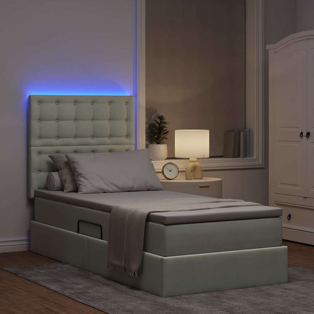 LED tárolós ágy matraccal Világosszürke 100 x 200 cm Bársony