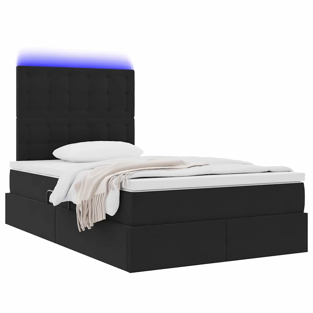 LED tárolós ágy matraccal Fekete 120 x 190 cm Bársony