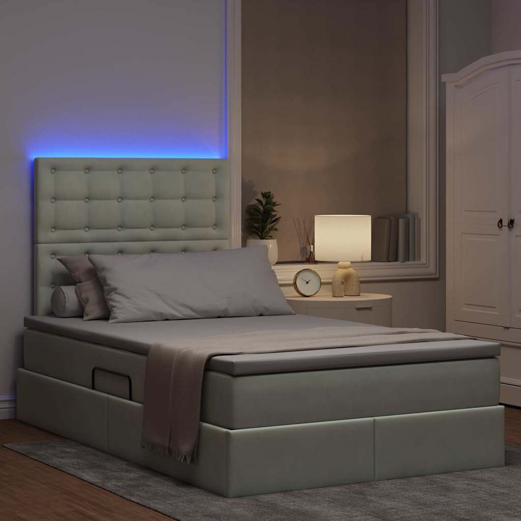 LED tárolós ágy matraccal Világosszürke 120 x 200 cm Bársony