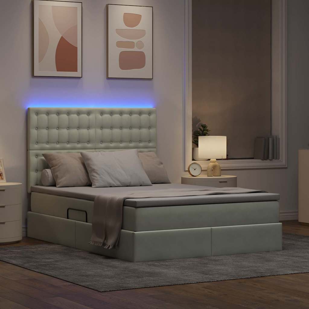 LED tárolós ágy matraccal Világosszürke 140 x 190 cm Bársony