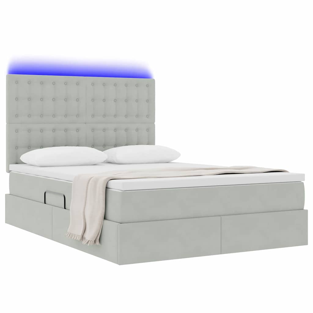 LED tárolós ágy matraccal Világosszürke 140 x 190 cm Bársony