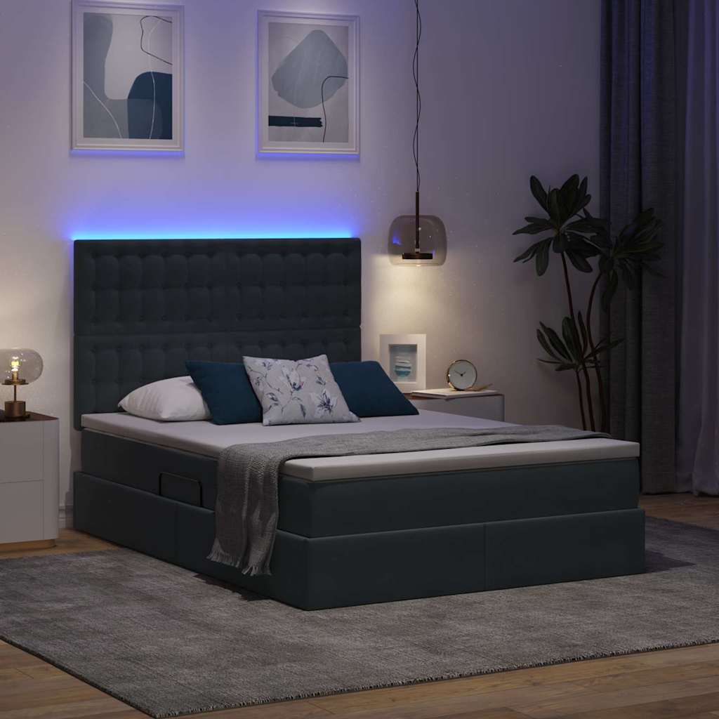 LED tárolós ágy matraccal Sötétszürke 140 x 190 cm Bársony