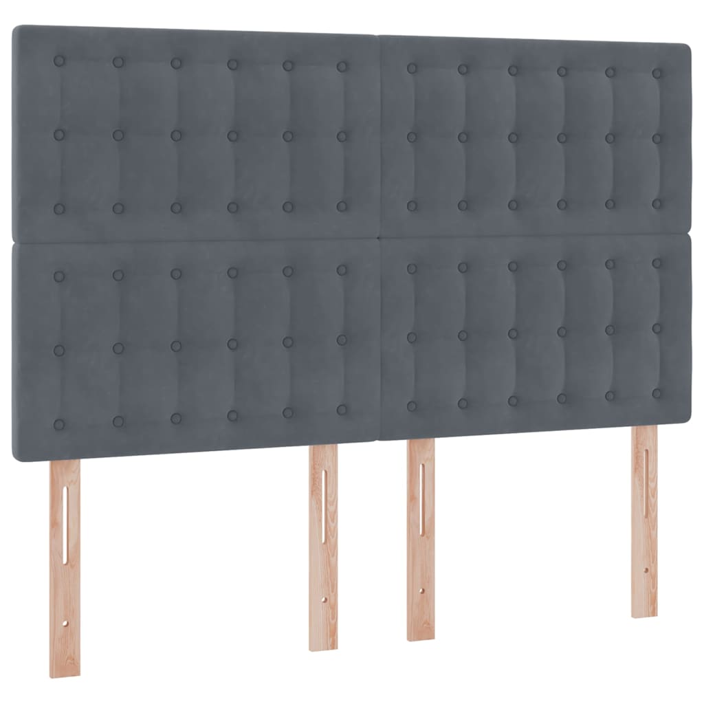 LED tárolós ágy matraccal Sötétszürke 140 x 200 cm Bársony
