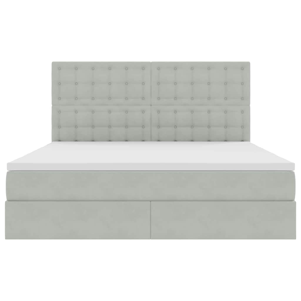 LED tárolós ágy matraccal Világosszürke 160 x 200 cm Bársony