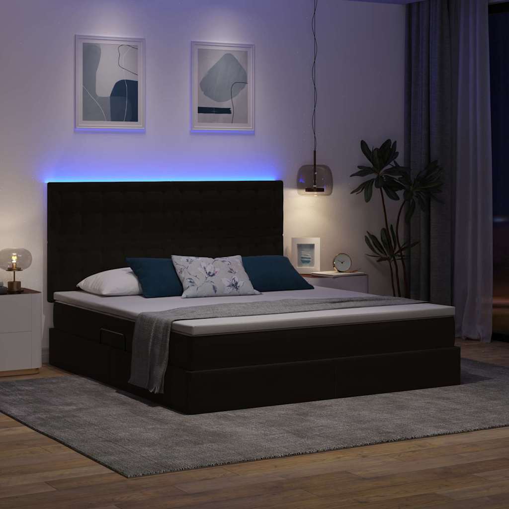 LED tárolós ágy matraccal Fekete 160 x 200 cm Bársony