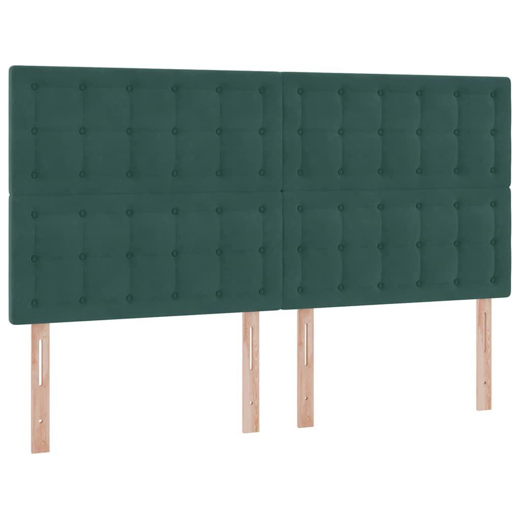 LED tárolós ágy matraccal Sötétzöld 160 x 200 cm Bársony
