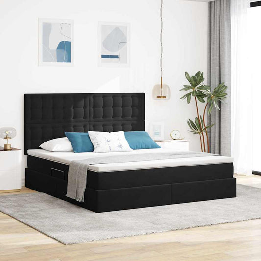 LED tárolós ágy matraccal Fekete 180 x 200 cm Bársony