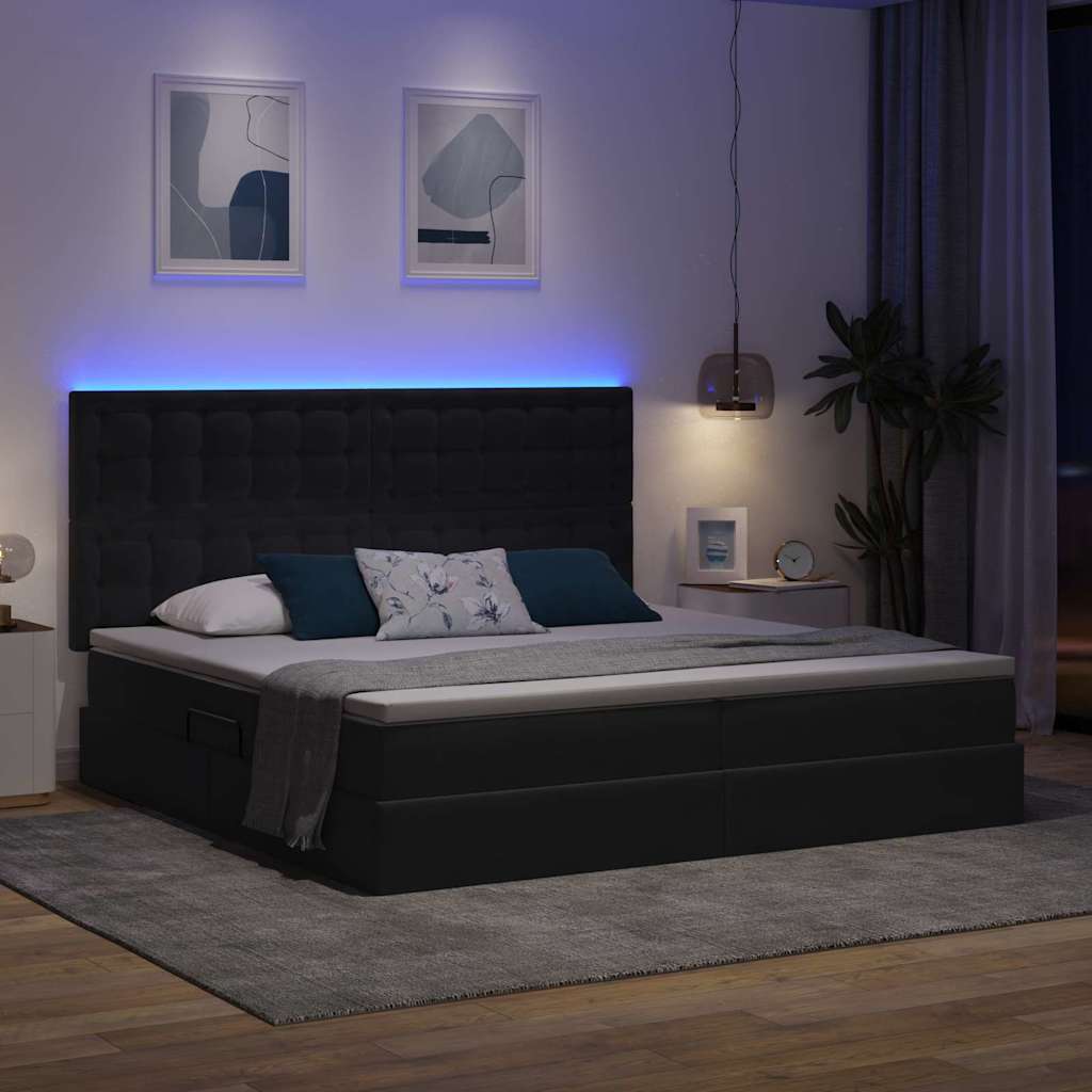 LED tárolós ágy matraccal Sötétszürke 200 x 200 cm Bársony