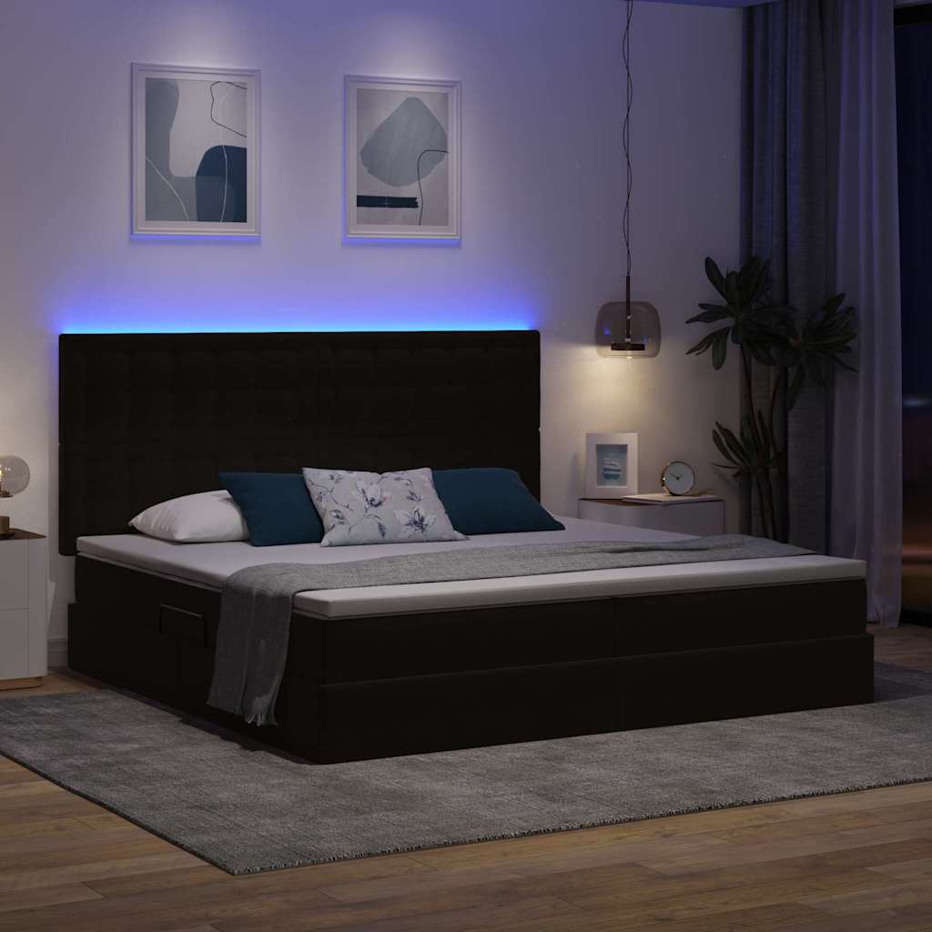 LED tárolós ágy matraccal Fekete 200 x 200 cm Bársony
