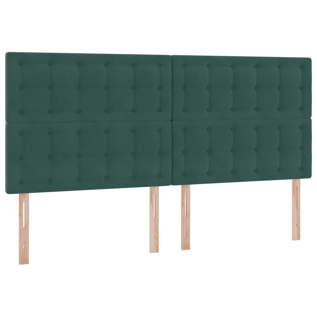LED tárolós ágy matraccal Sötétzöld 200 x 200 cm Bársony