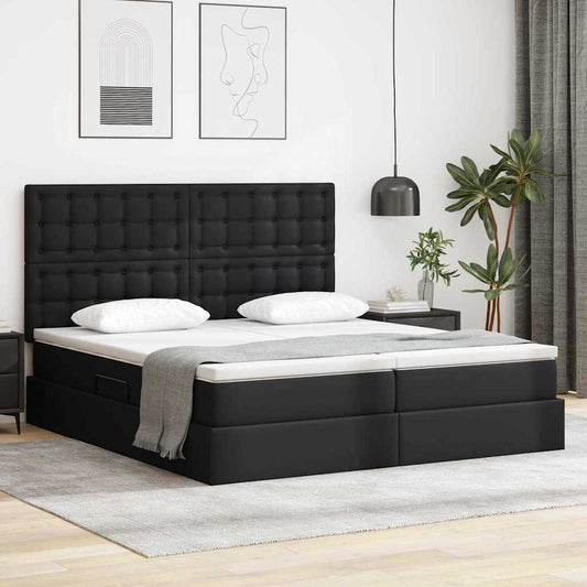 Ágy tárolóval és LED lámpával Fekete 180 x 200 cm Műbőr