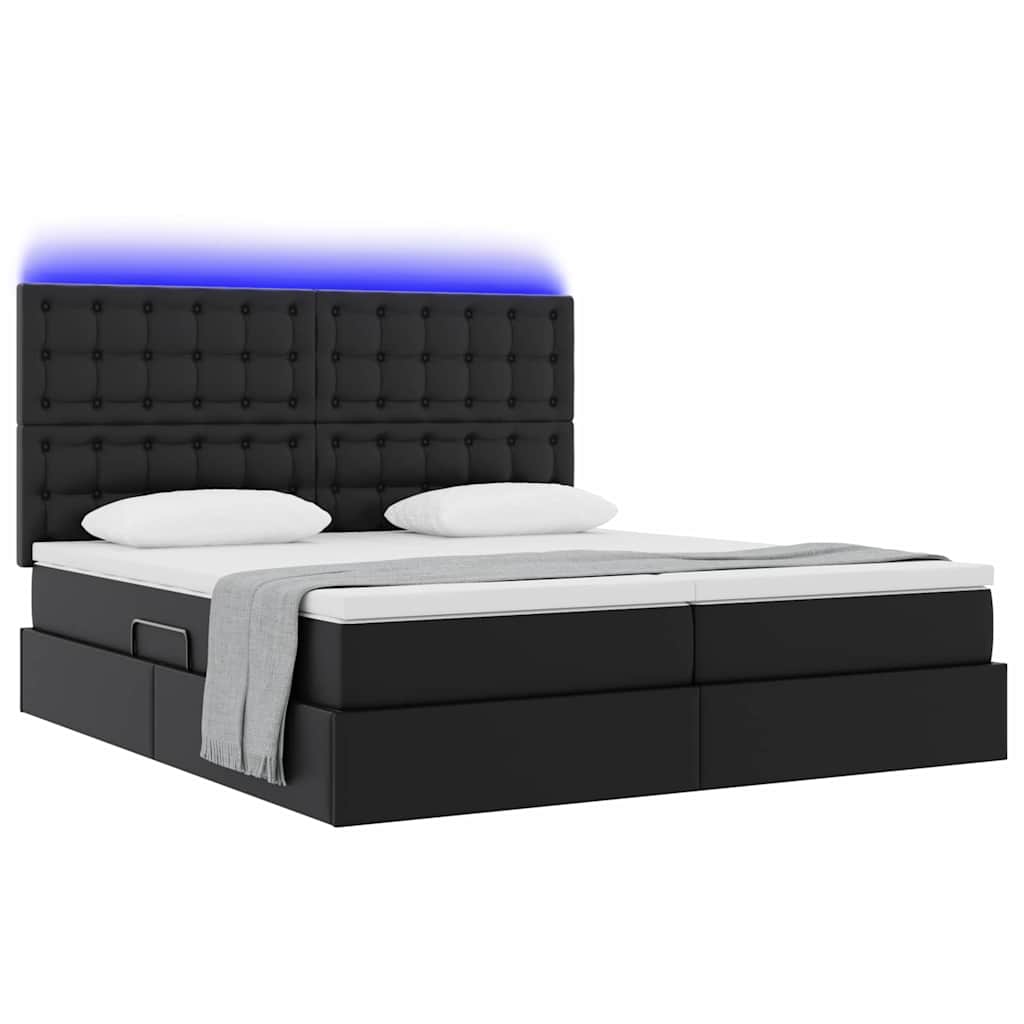 Ágy tárolóval és LED lámpával Fekete 180 x 200 cm Műbőr