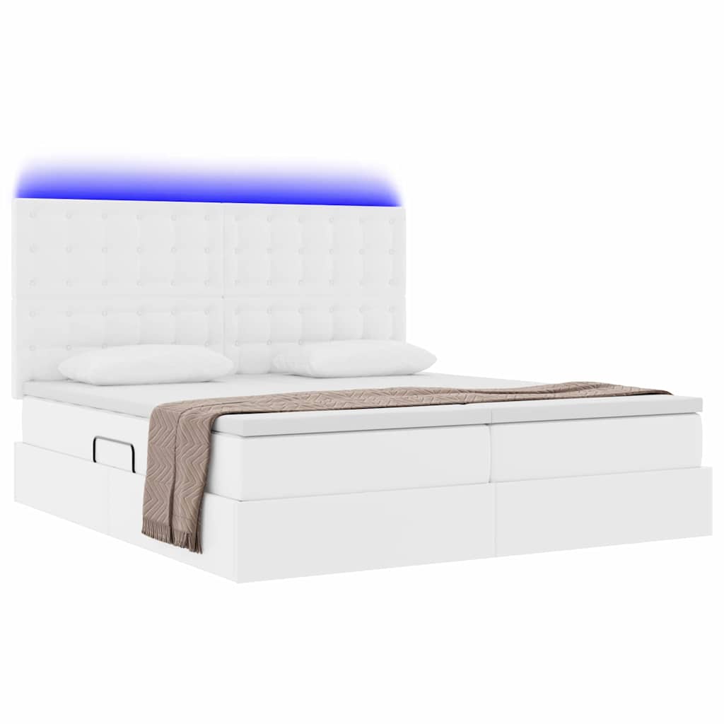 Ágy tárolóval és LED lámpával Tiszta Fehér 180 x 200 cm Műbőr