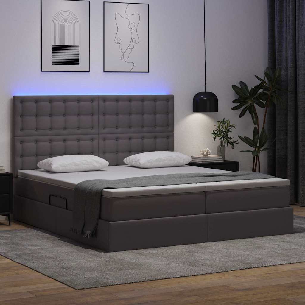Ágy tárolóval és LED lámpával Szürke 180 x 200 cm Műbőr