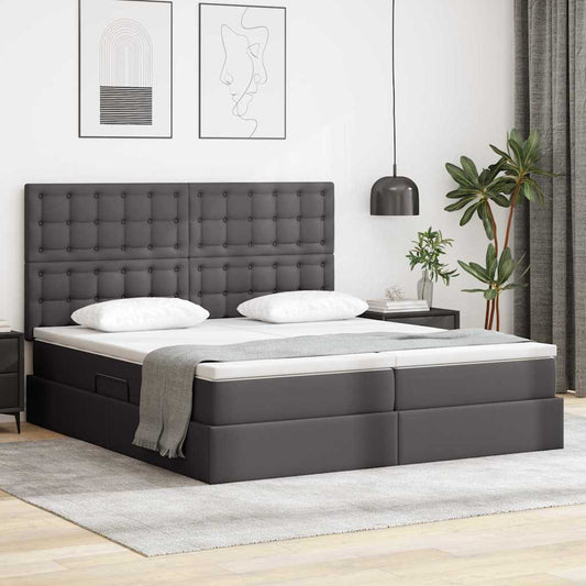 Ágy tárolóval és LED lámpával Szürke 180 x 200 cm Műbőr