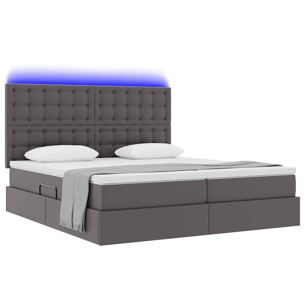 Ágy tárolóval és LED lámpával Szürke 180 x 200 cm Műbőr