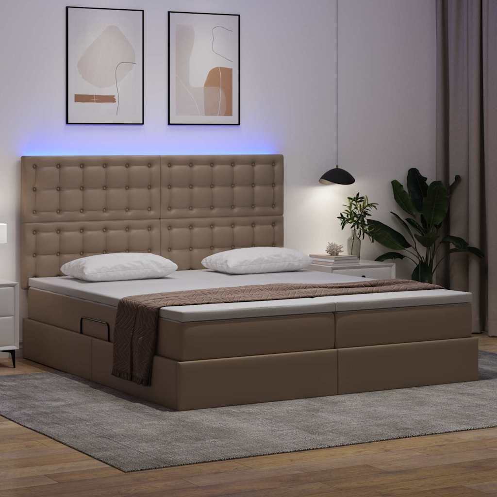 Ágy tárolóval és LED lámpával tárolóval Kávé 180 x 200 cm Műbőr