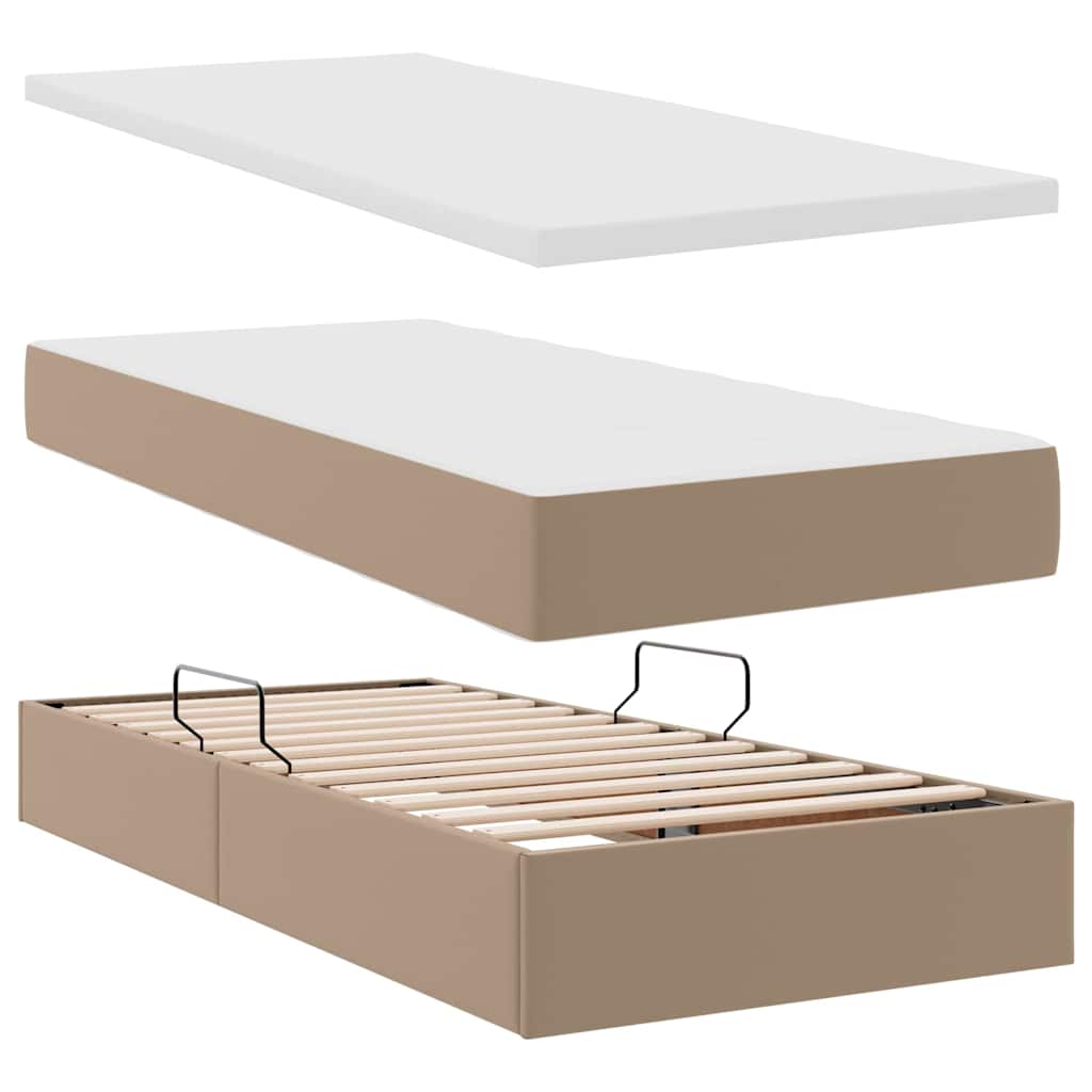 Ágy tárolóval és LED lámpával tárolóval Kávé 180 x 200 cm Műbőr