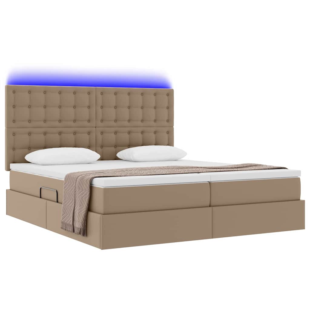 Ágy tárolóval és LED lámpával tárolóval Kávé 200 x 200 cm Műbőr