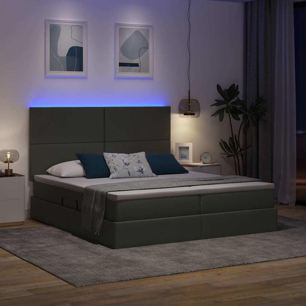 LED tárolós ágy matraccal Sötétszürke 180 x 200 cm Szövet