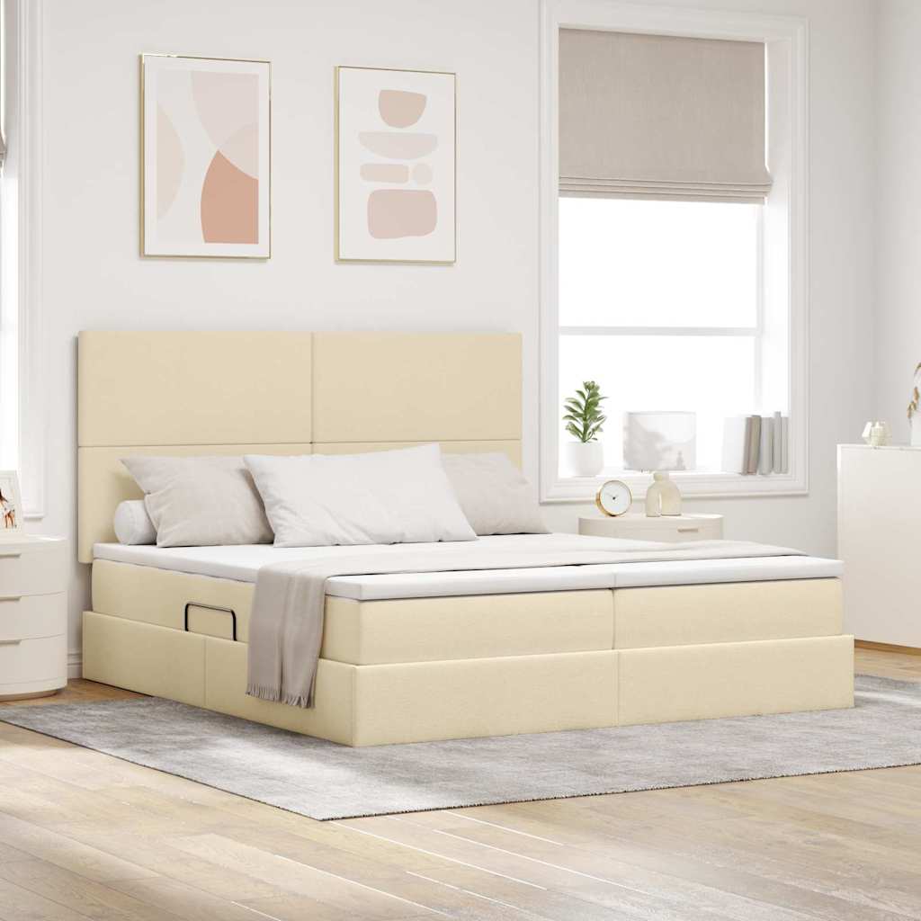 LED tárolós ágy matraccal Krém 180 x 200 cm Szövet