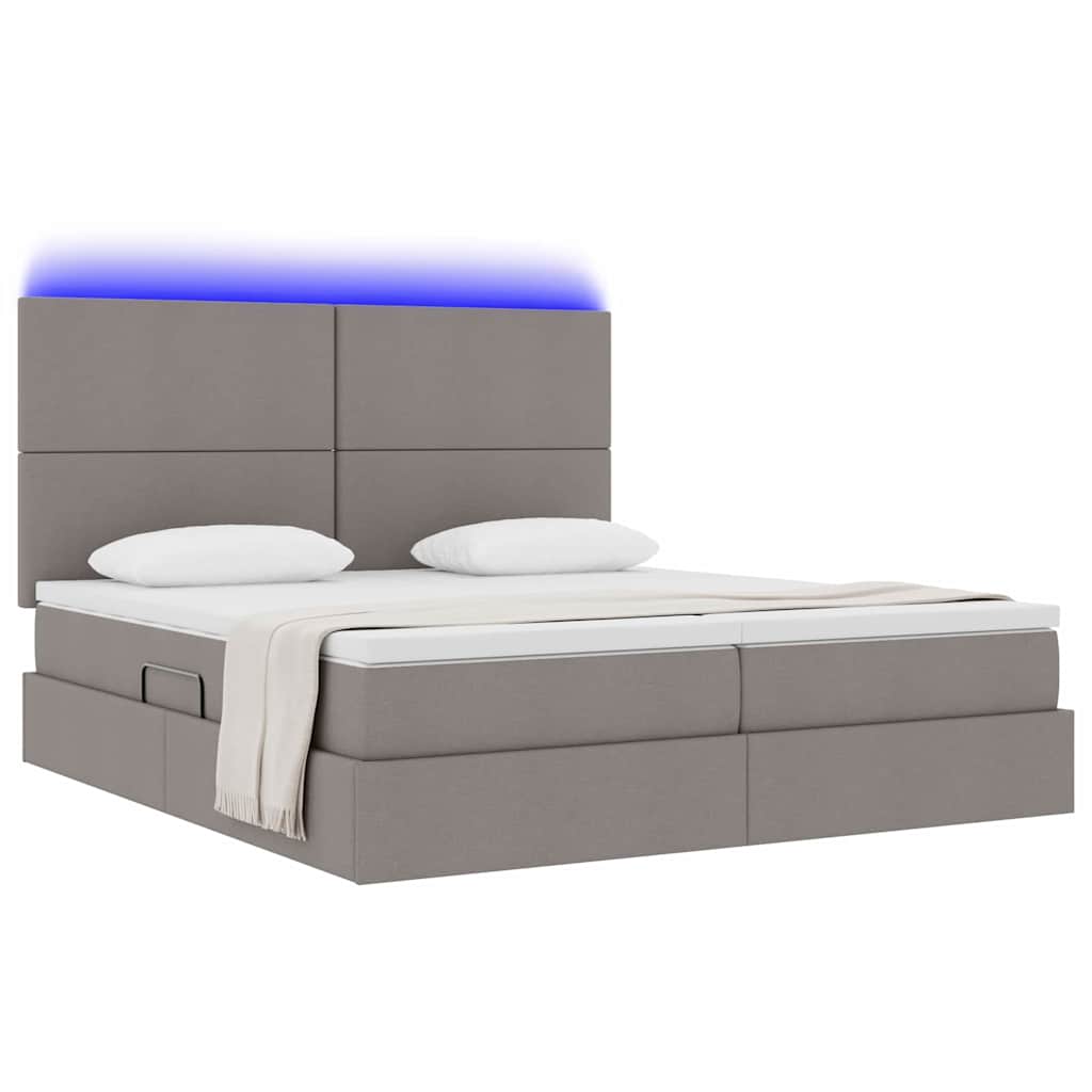 LED tárolós ágy matraccal Tópszínű 200 x 200 cm Szövet