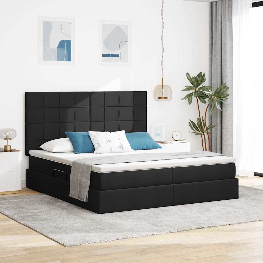LED tárolós ágy matraccal Fekete 180 x 200 cm Szövet