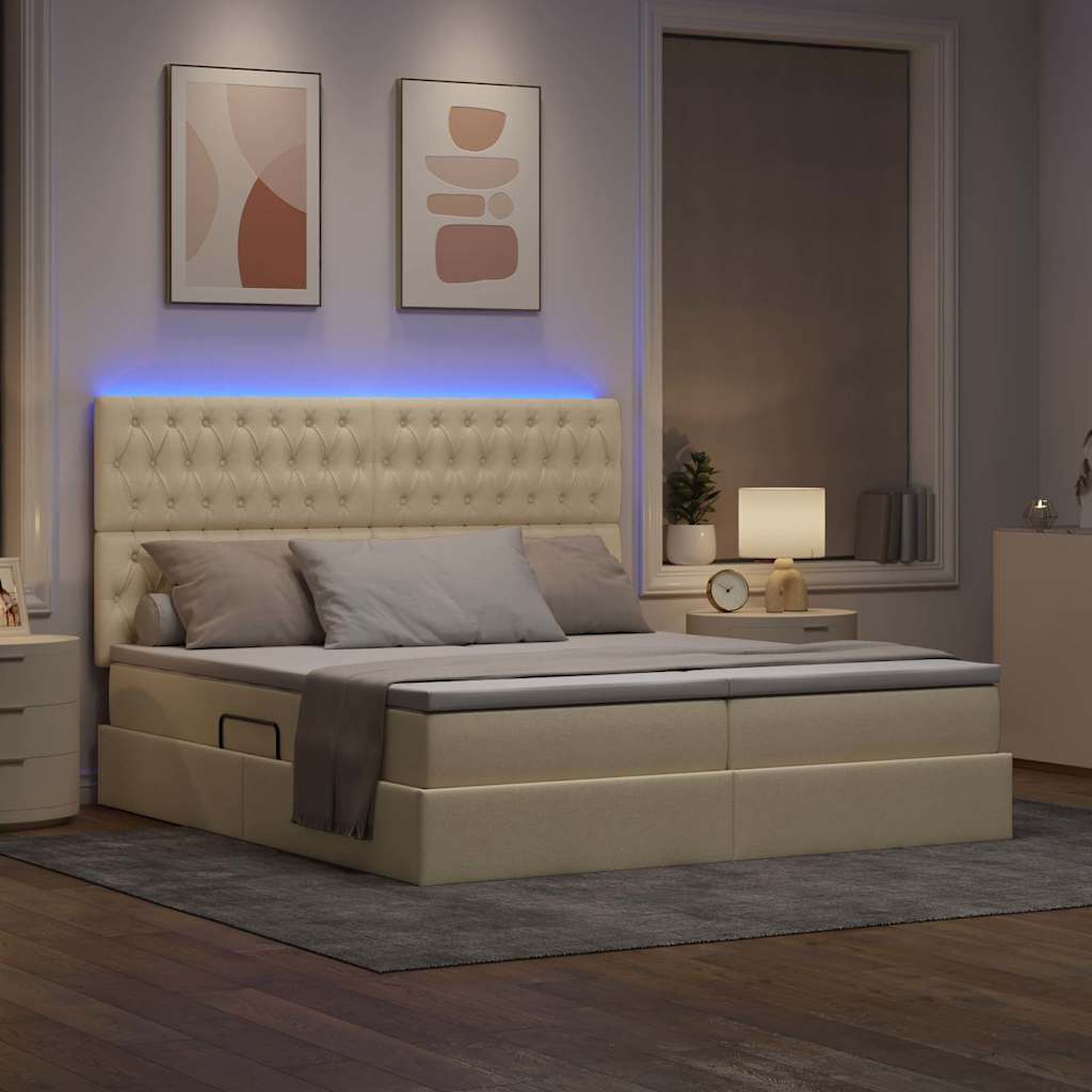 LED tárolós ágy matraccal Krém 180 x 200 cm Szövet