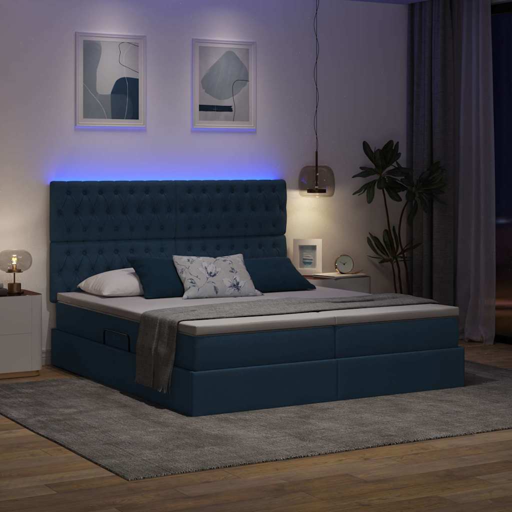 LED tárolós ágy matraccal Kék 180 x 200 cm Szövet