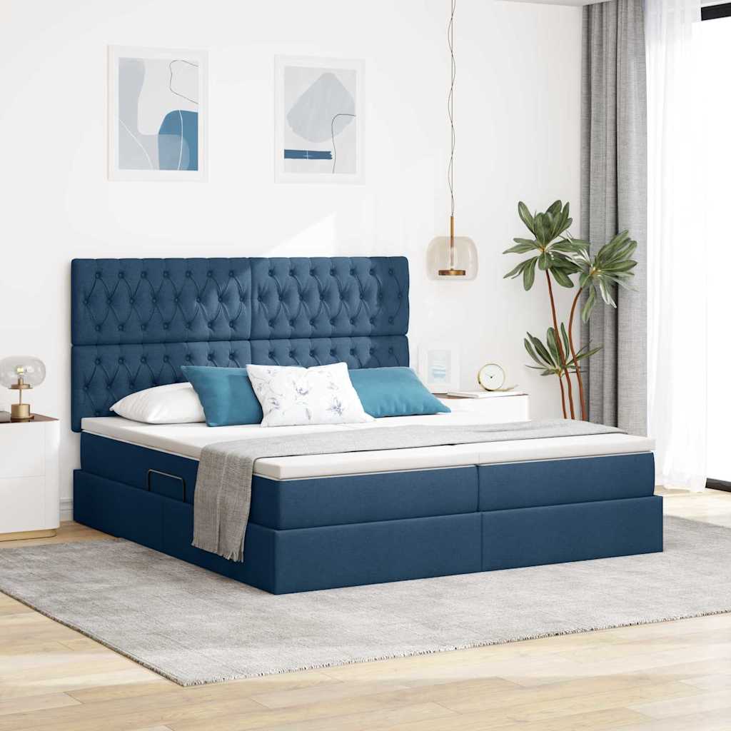 LED tárolós ágy matraccal Kék 180 x 200 cm Szövet