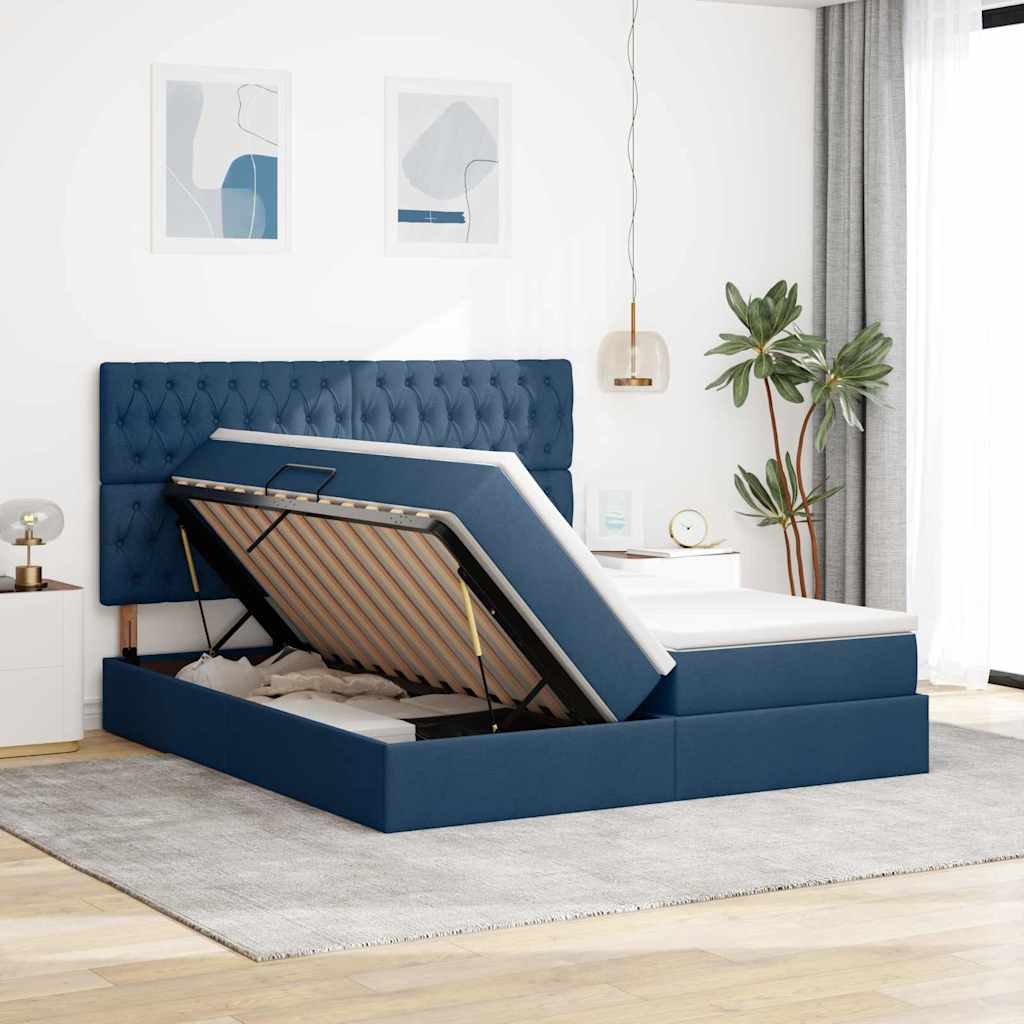LED tárolós ágy matraccal Kék 180 x 200 cm Szövet