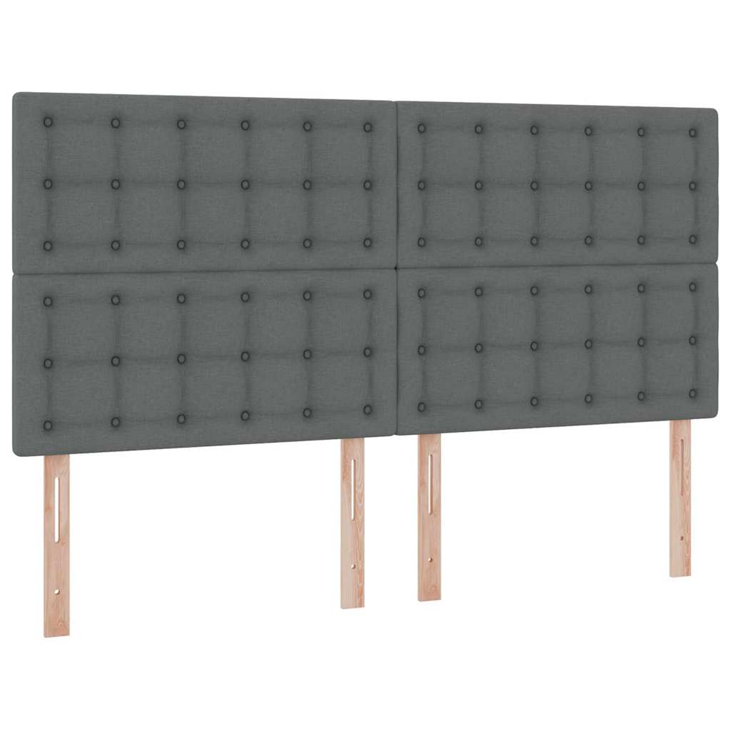 LED tárolós ágy matraccal Sötétszürke 200 x 200 cm Szövet