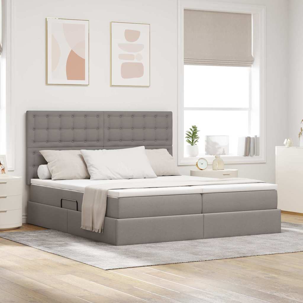 LED tárolós ágy matraccal Tópszínű 200 x 200 cm Szövet