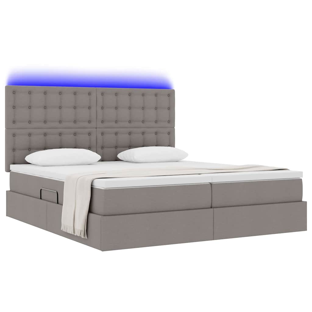 LED tárolós ágy matraccal Tópszínű 200 x 200 cm Szövet