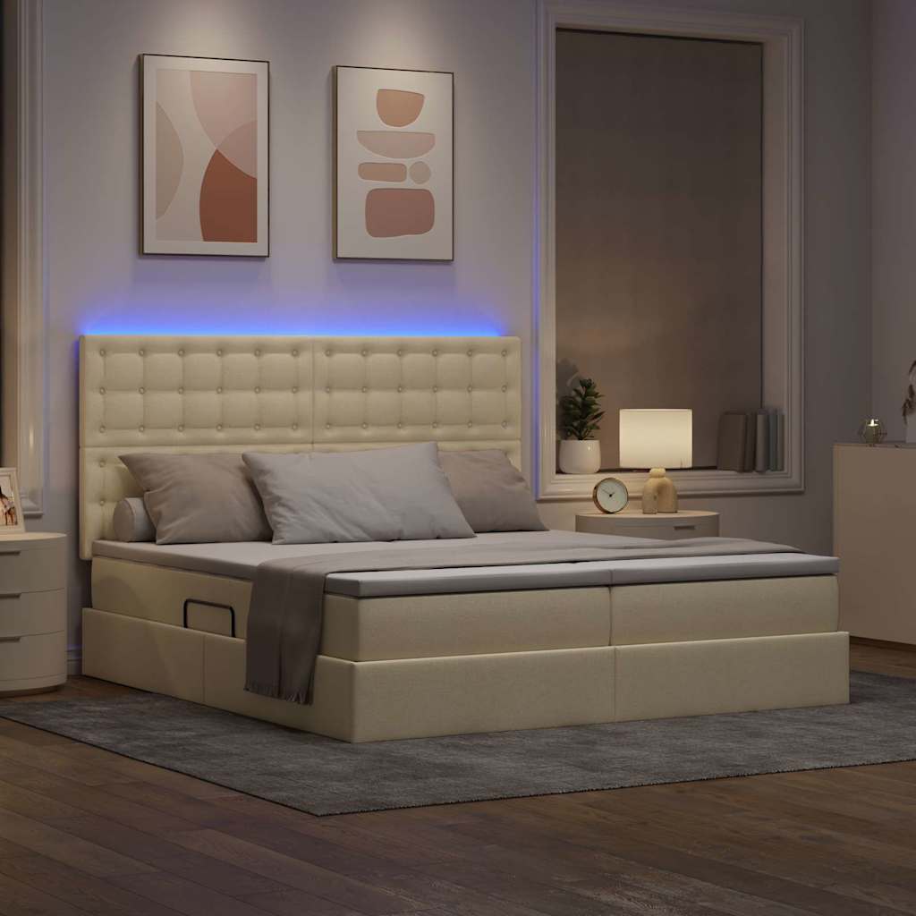 LED tárolós ágy matraccal Krém 200 x 200 cm Szövet