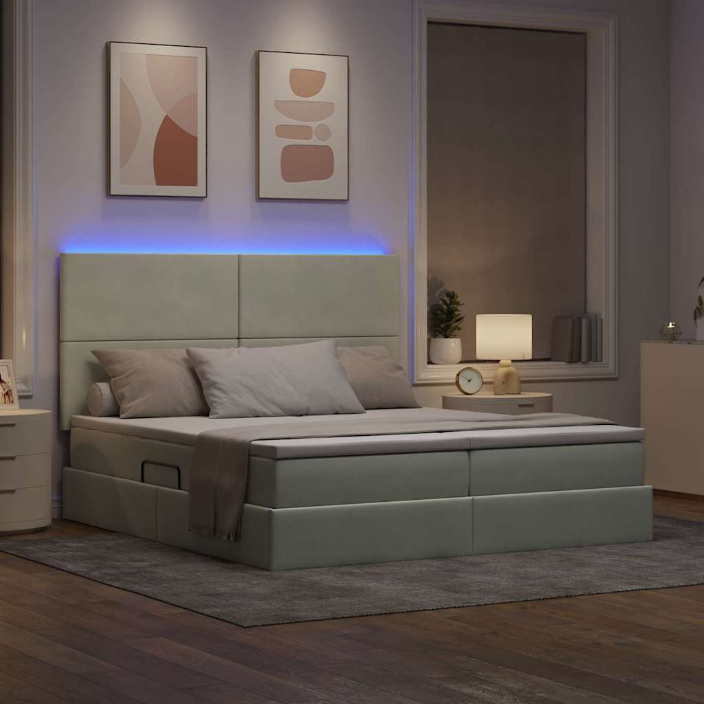 LED tárolós ágy matraccal Világosszürke 180 x 200 cm Bársony