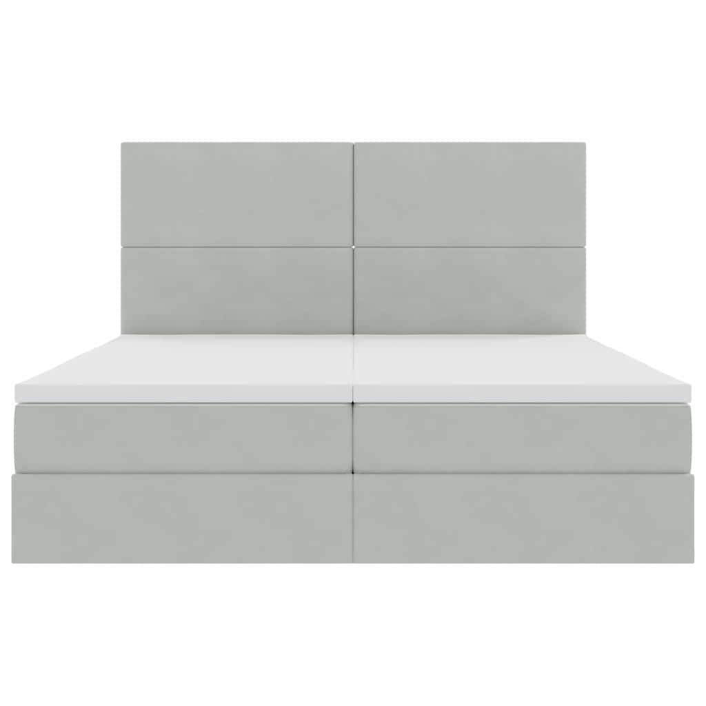 LED tárolós ágy matraccal Világosszürke 200 x 200 cm Bársony