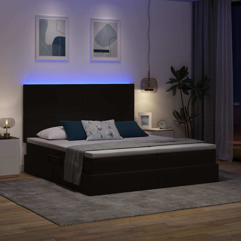 LED tárolós ágy matraccal Fekete 200 x 200 cm Bársony