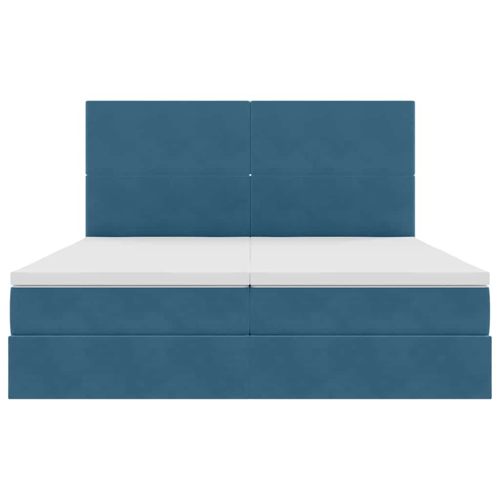 LED tárolós ágy matraccal Sötét kék 200 x 200 cm Bársony