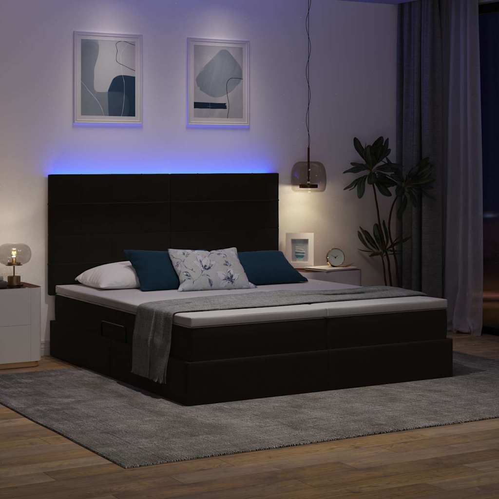 LED tárolós ágy matraccal Fekete 180 x 200 cm Bársony