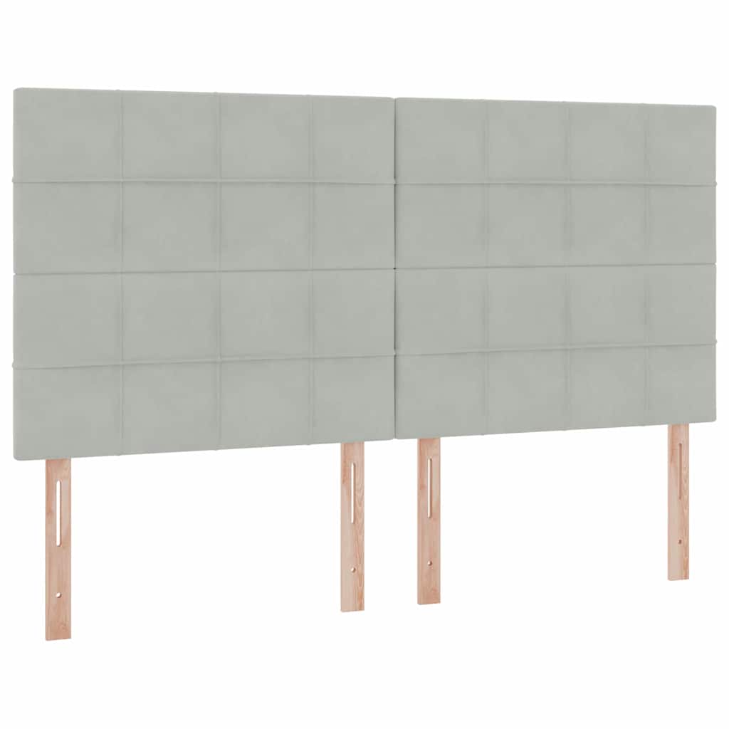 LED tárolós ágy matraccal Világosszürke 200 x 200 cm Bársony