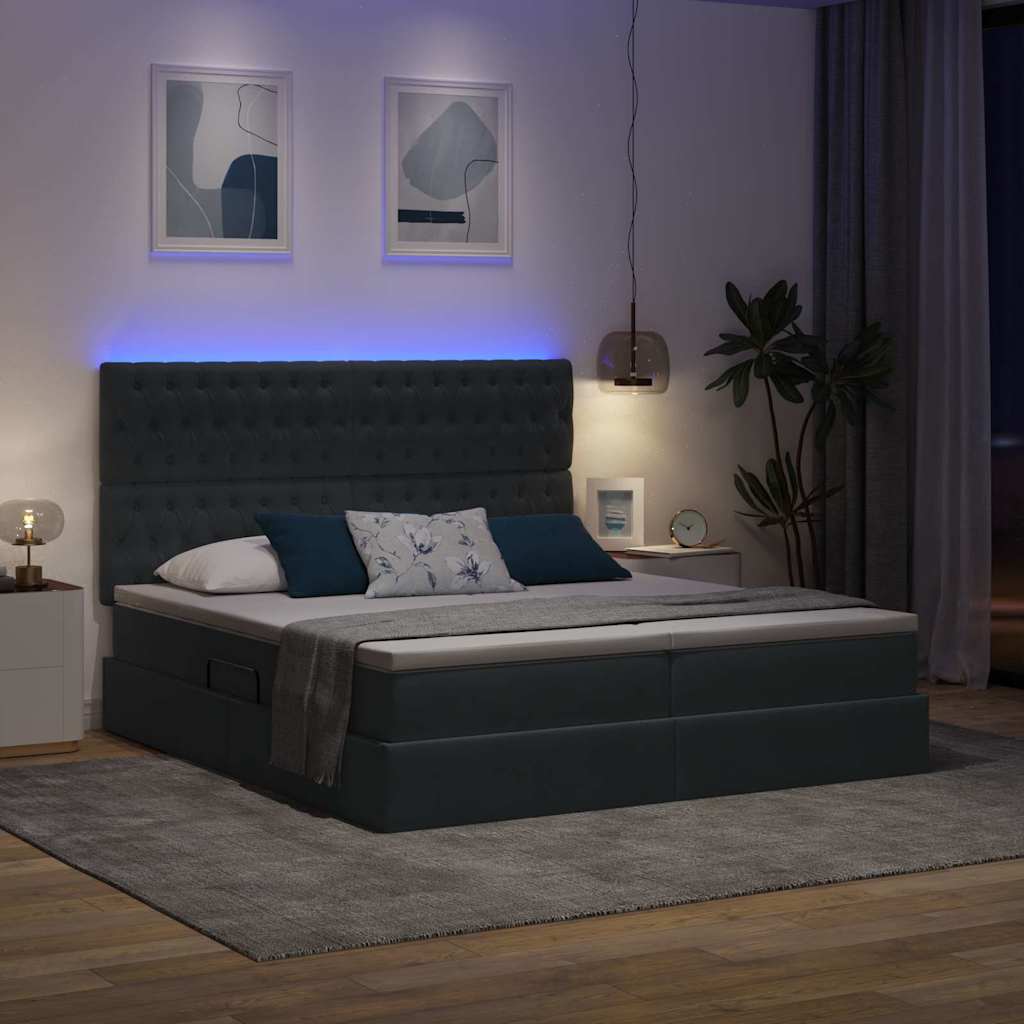 LED tárolós ágy matraccal Sötétszürke 180 x 200 cm Bársony